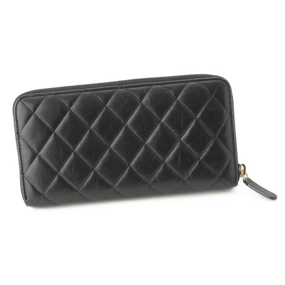 Chanel Lambskin Wallet Black Pins Patches Matelasse